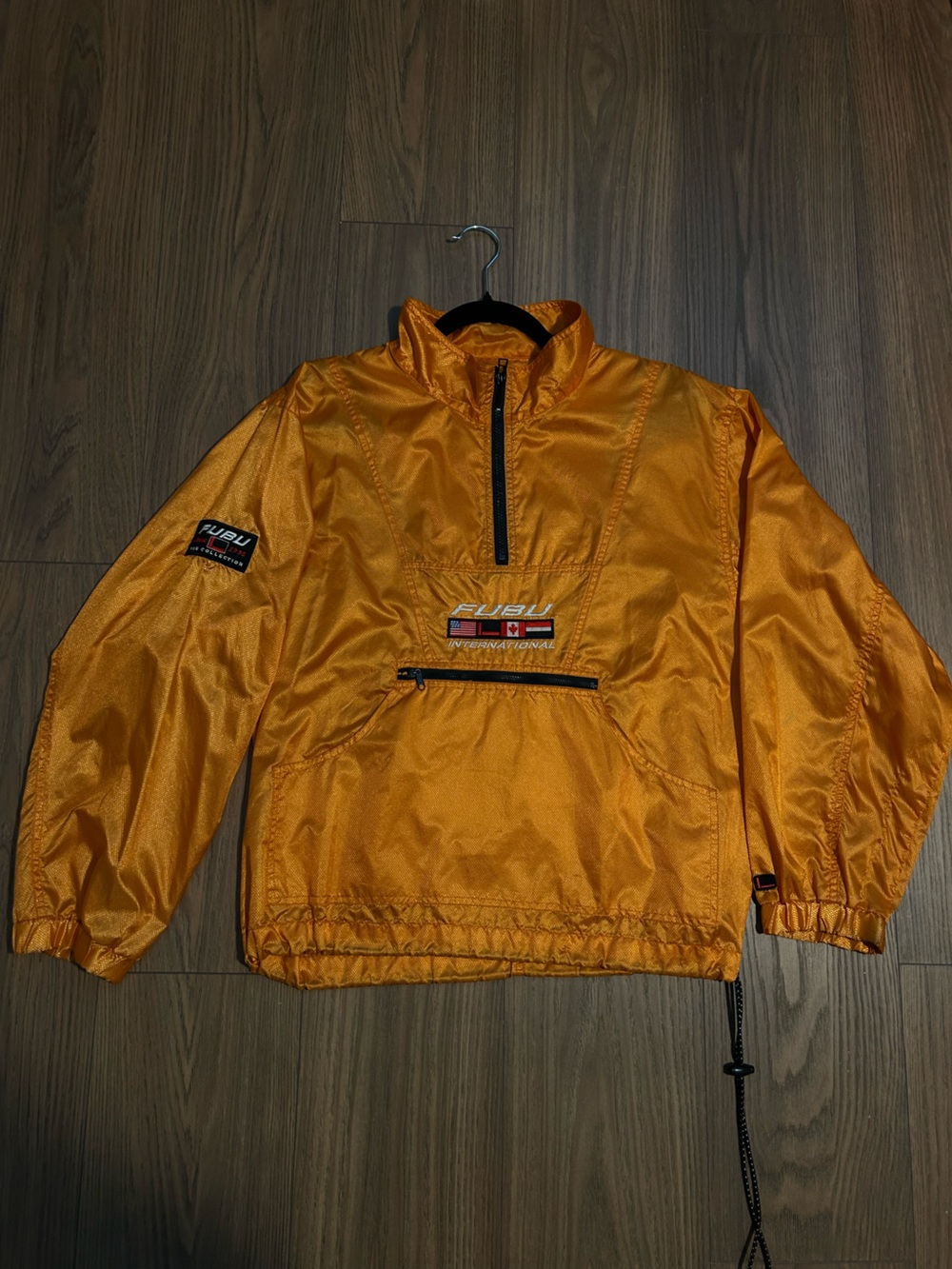 FUBU Golden Yellow Pullover Windbreaker with Flag Patch